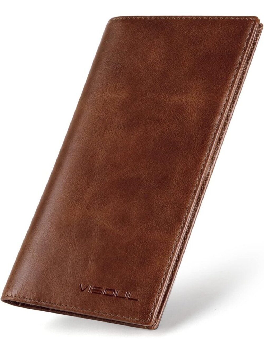 RFID Blocking Leather Checkbook Wallet for Men, Bifold Cash Holder, 11 Card